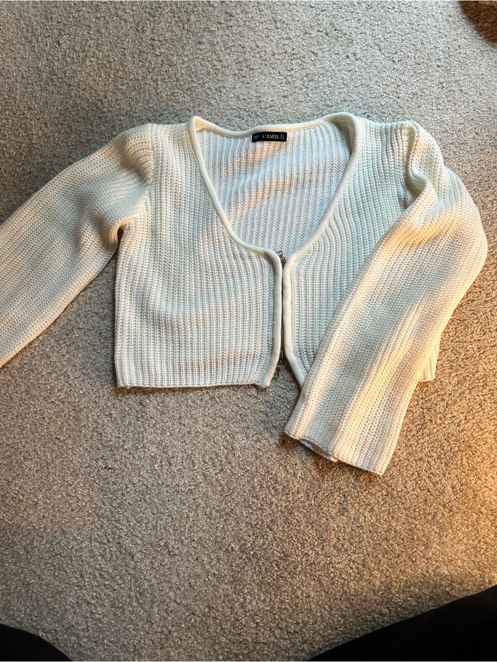 Zaful Cream Ribbed Knit Top